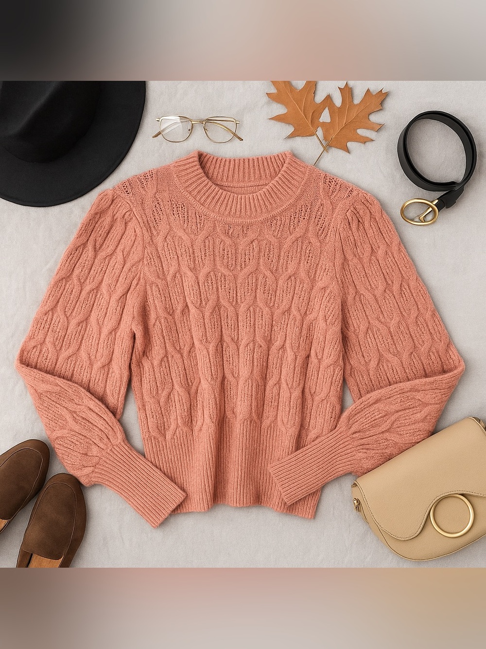 Express Rose Pink Cable Knit Puff Sleeve Sweater Size Medium NWT